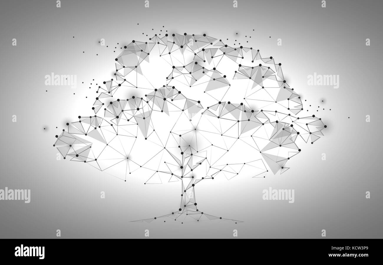 Immagine astratta di un tulipano in forma di un cielo stellato o spazio, consistente di punti, linee e forme in forma di albero, stelle e l'universo. v Illustrazione Vettoriale