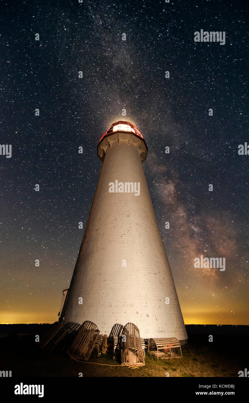 Punto prim faro, Prince Edward Island, il Canada, la via lattea, stelle notte Foto Stock