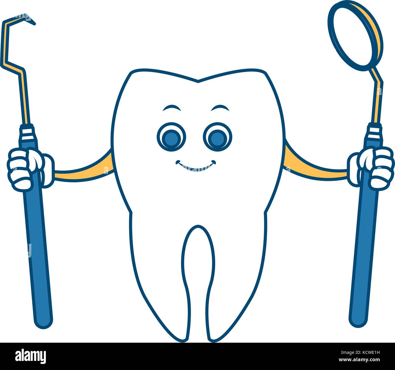 Dente con strumenti dentali cartoon Illustrazione Vettoriale