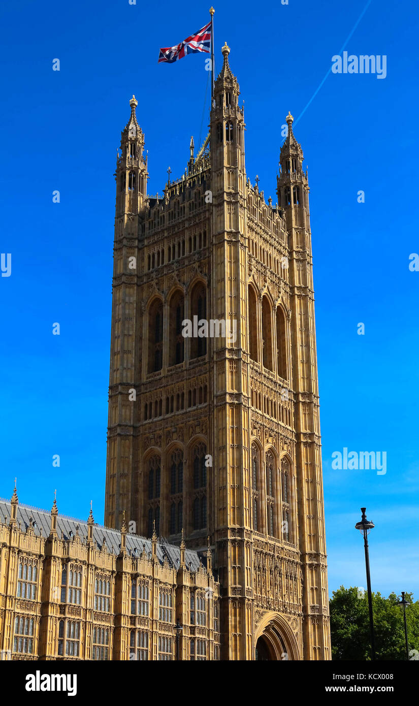 La Torre Victoria - la torre più grande e più alta del Palazzo di Westminster, Londra, Regno Unito. Foto Stock