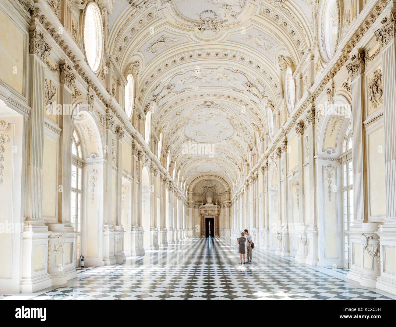 La Grande Hall (Galleria Grande), la Reggia di Venaria Reale (Palazzo Reale), Venaria Reale, vicino a Torino, Piemonte, Italia Foto Stock