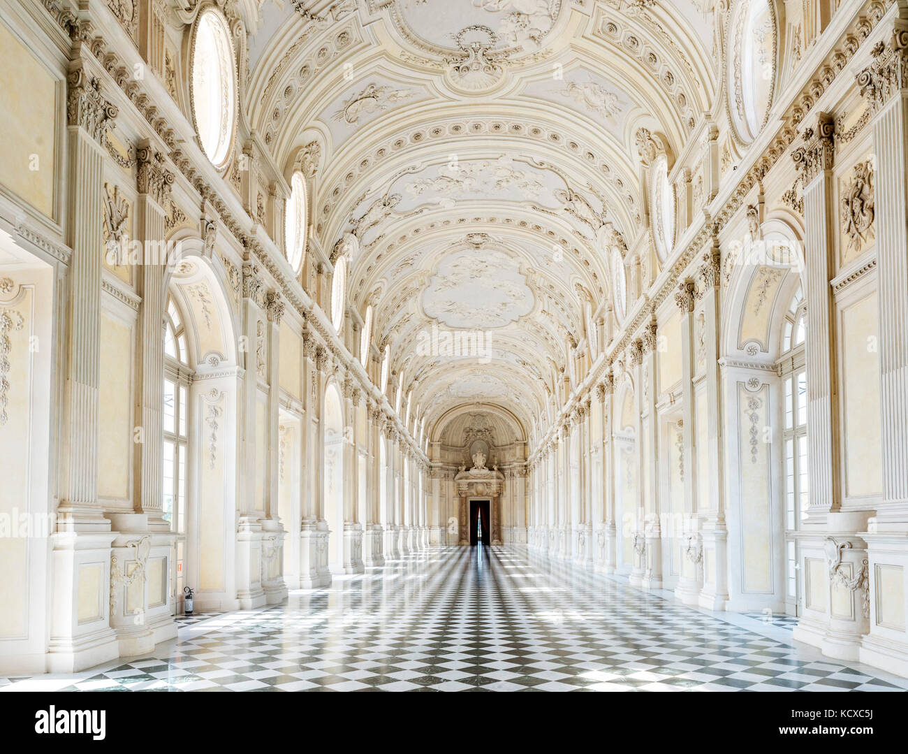 La Grande Hall (Galleria Grande), la Reggia di Venaria Reale (Palazzo Reale), Venaria Reale, vicino a Torino, Piemonte, Italia Foto Stock