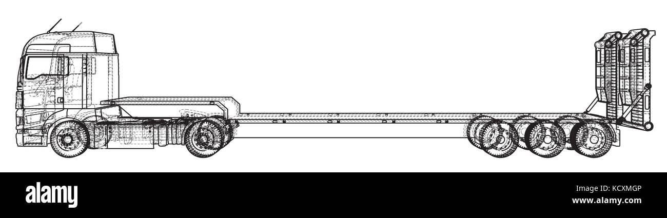 Letto basso camion rimorchio. disegno astratto. Il filo-telaio. eps10 formato. vettore creati di 3d Illustrazione Vettoriale