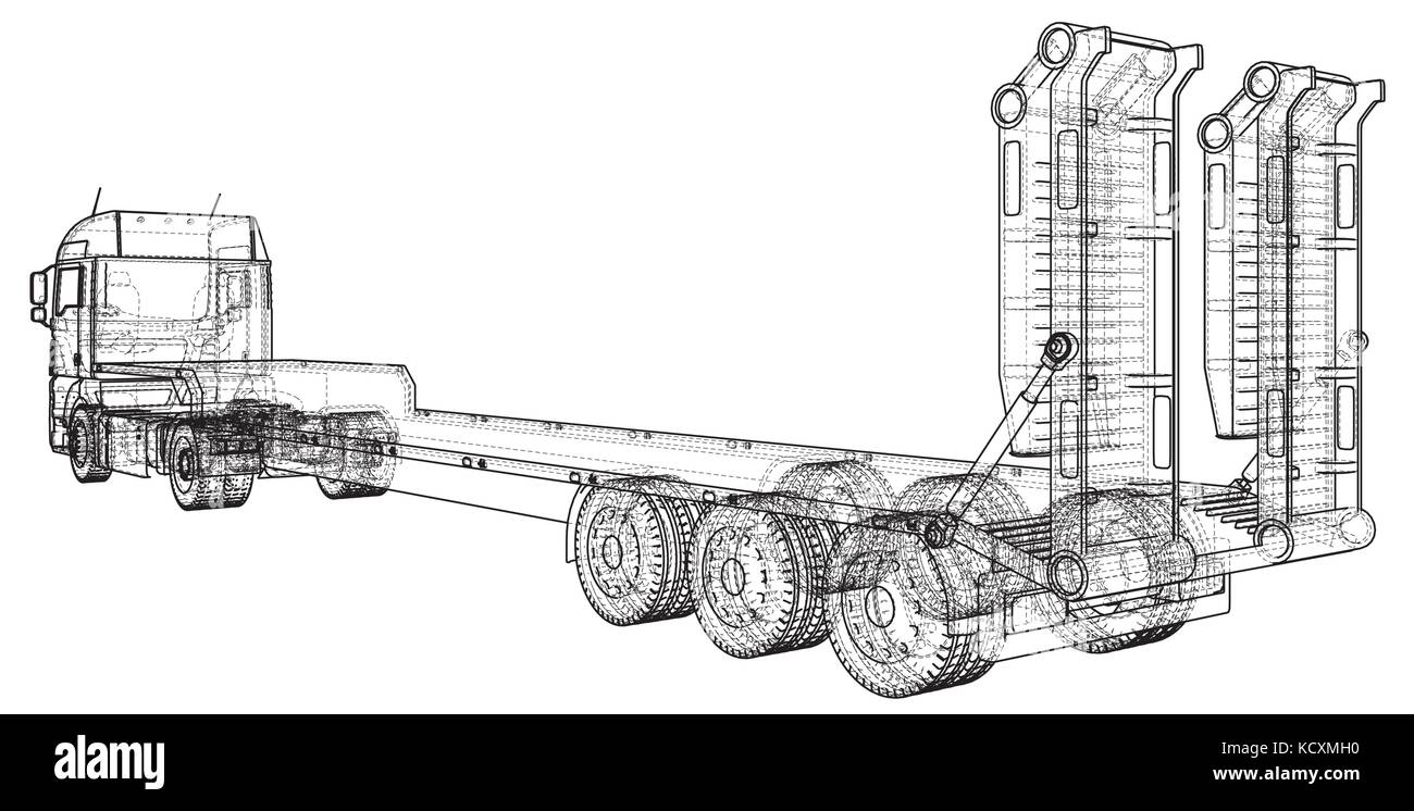 Letto basso camion rimorchio. Il filo-telaio. eps10 formato. vettore creati di 3d. Illustrazione Vettoriale