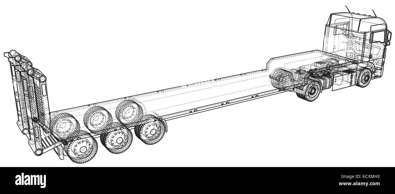 Letto basso camion rimorchio. disegno astratto tastatura illustrazione del 3d Illustrazione Vettoriale