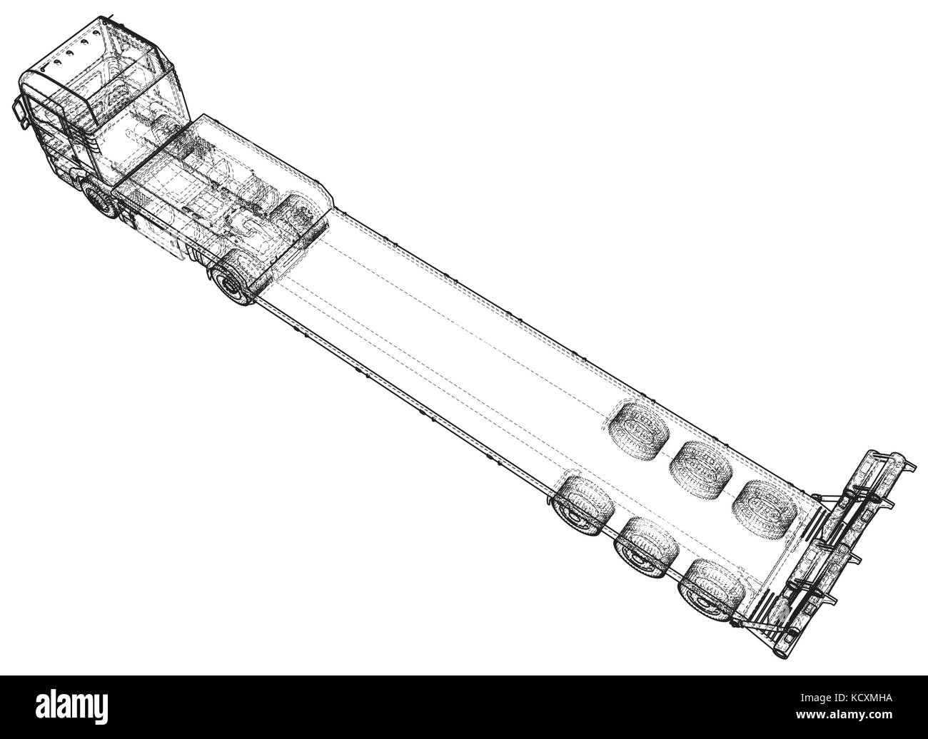 Letto basso camion rimorchio. Il filo-telaio. eps10 formato. vettore di rendering 3D Illustrazione Vettoriale