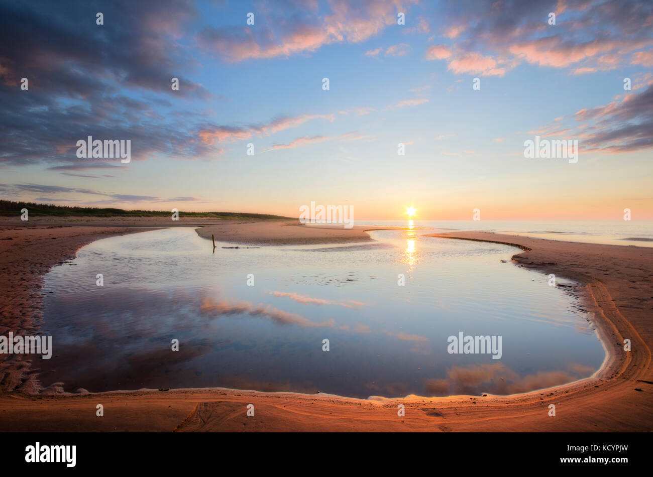 Stanhope beach, Prince Edward Island National Park, Canada, tramonto, tidal creek Foto Stock