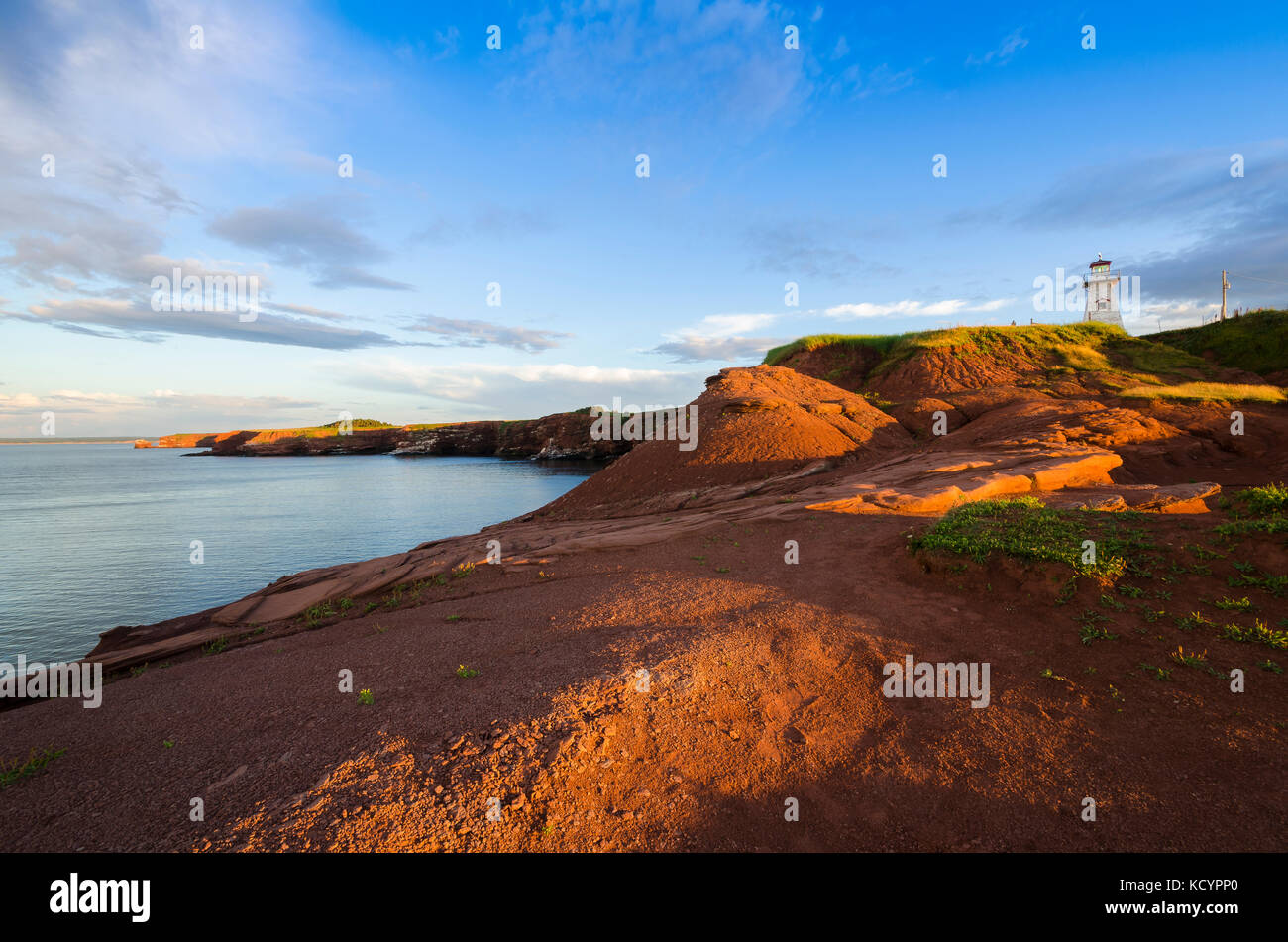 Tryon del capo faro, cape tryon, Prince Edward Island, Canada, oceano, scogliere, golfo di St Lawrence Foto Stock