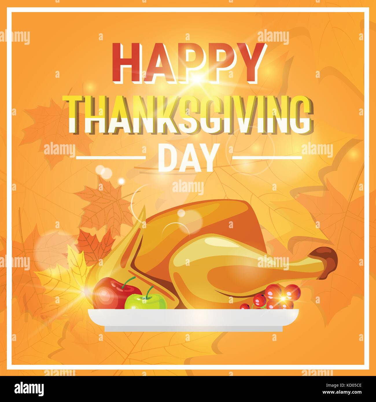 Felice giorno del ringraziamento autunno vacanza tradizionale biglietto di auguri con arrosto di tacchino Illustrazione Vettoriale