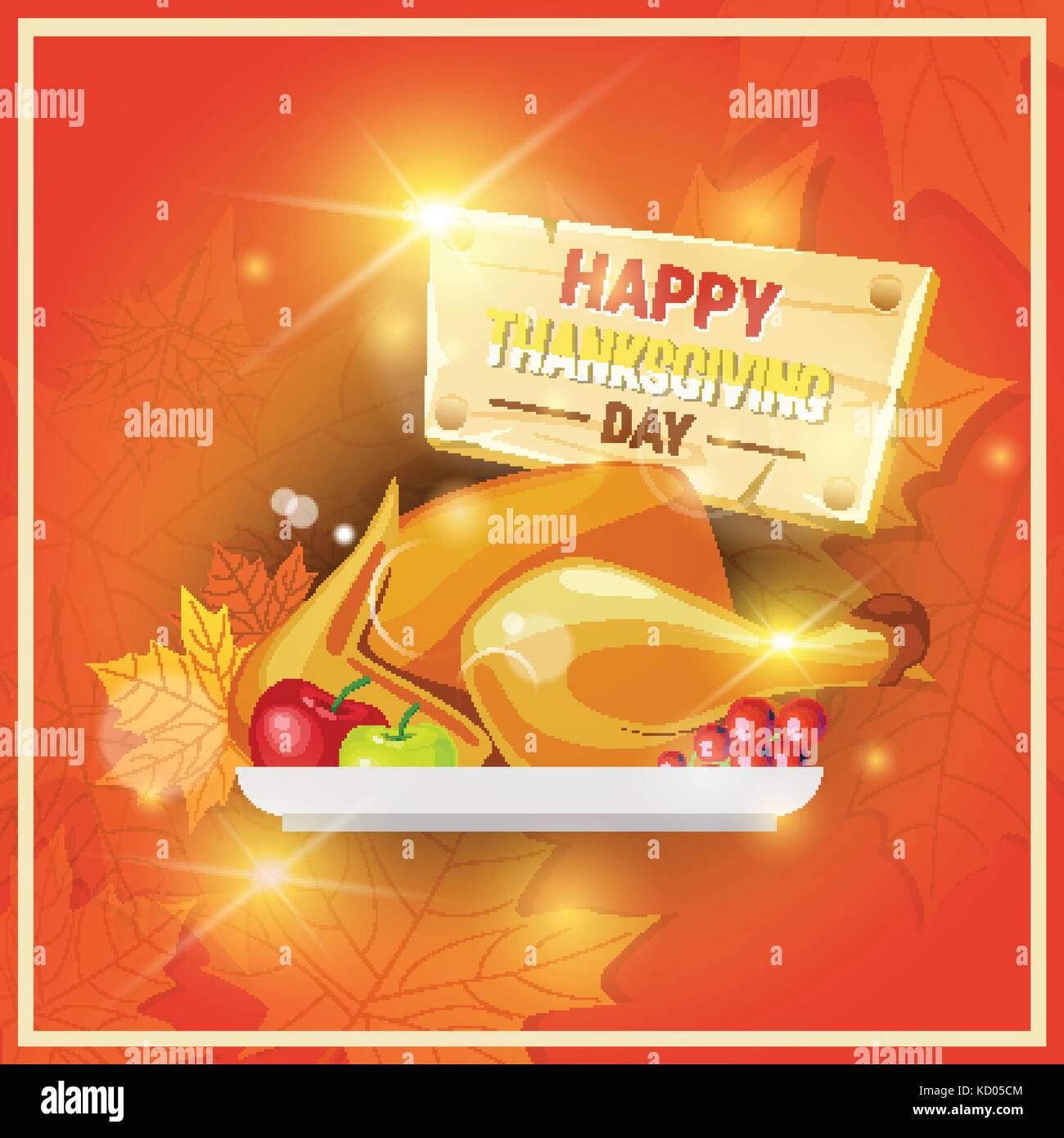 Felice giorno del ringraziamento autunno vacanza tradizionale biglietto di auguri con arrosto di tacchino Illustrazione Vettoriale