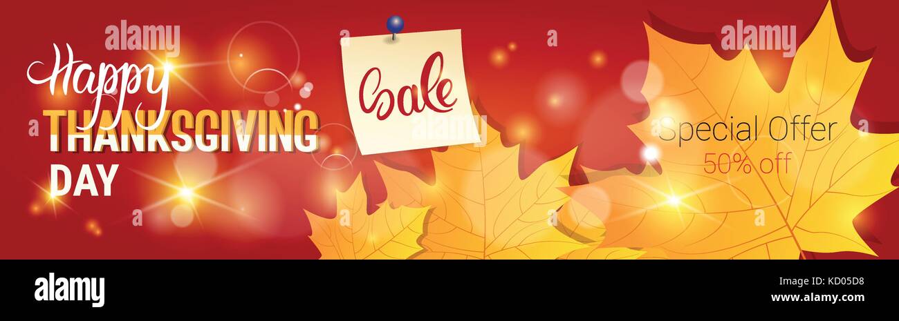 La Giornata del ringraziamento vendita tradizionale autunno di shopping delle feste stagionali sconto prezzo off banner Illustrazione Vettoriale