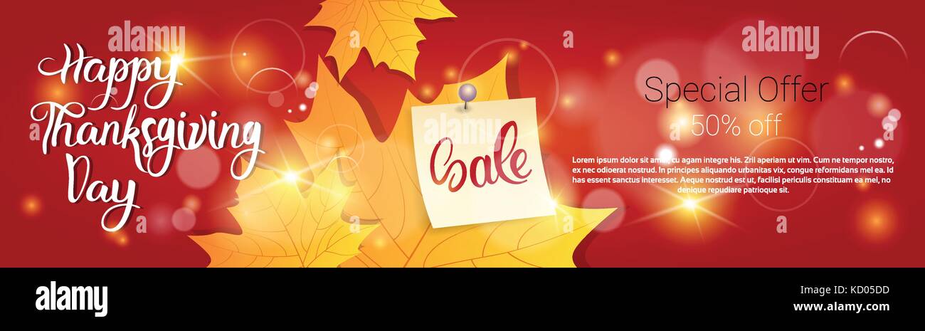 La Giornata del ringraziamento vendita tradizionale autunno di shopping delle feste stagionali sconto prezzo off banner Illustrazione Vettoriale