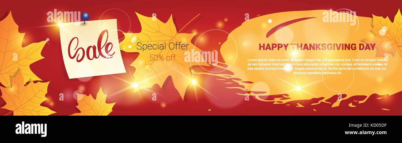 La Giornata del ringraziamento vendita tradizionale autunno di shopping delle feste stagionali sconto prezzo off banner Illustrazione Vettoriale
