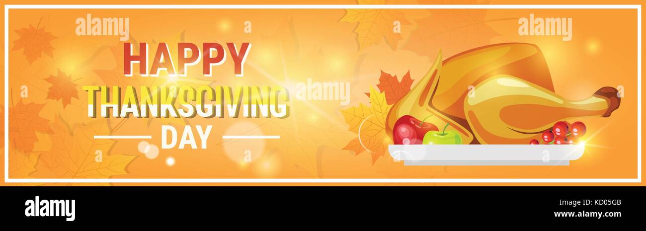 Felice giorno del ringraziamento autunno vacanza tradizionale biglietto di auguri con arrosto di tacchino Illustrazione Vettoriale