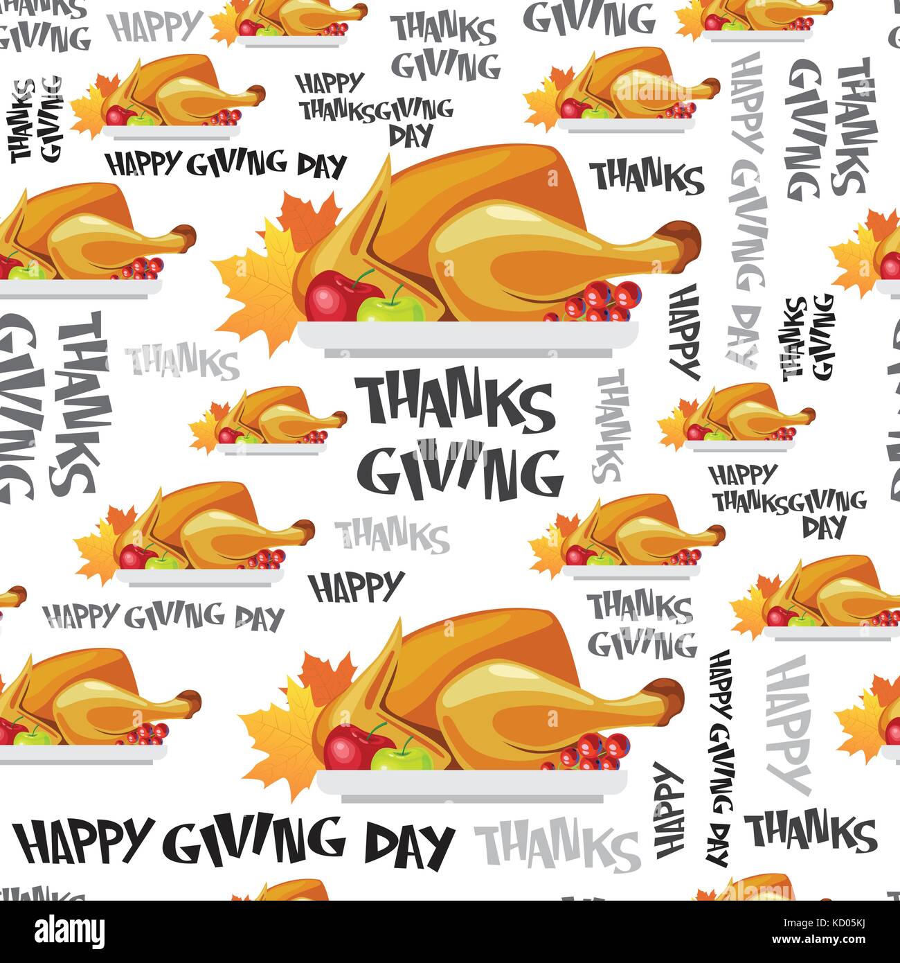 Felice giorno del ringraziamento seamless pattern autunno vacanza tradizionale biglietto di auguri con arrosto di tacchino Illustrazione Vettoriale