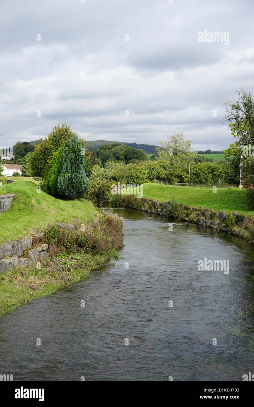 Il fiume di crusca a Llandovery, Dyfed, Wales, Regno Unito. Foto Stock