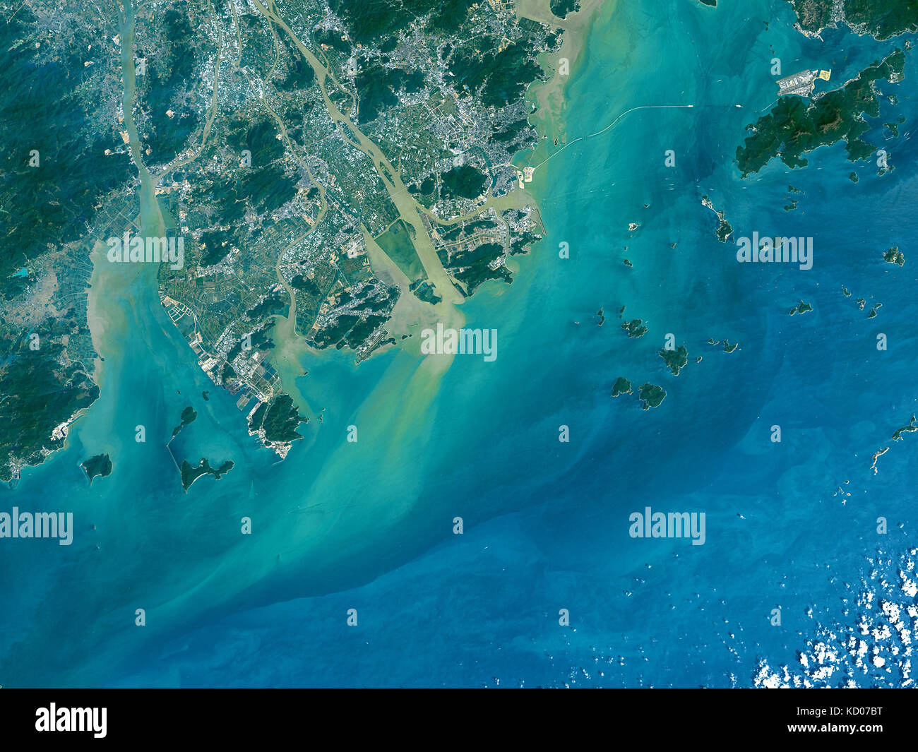 Immagine satellitare di Honk Kong e il Pearl River Delta, Hong Kong Foto Stock