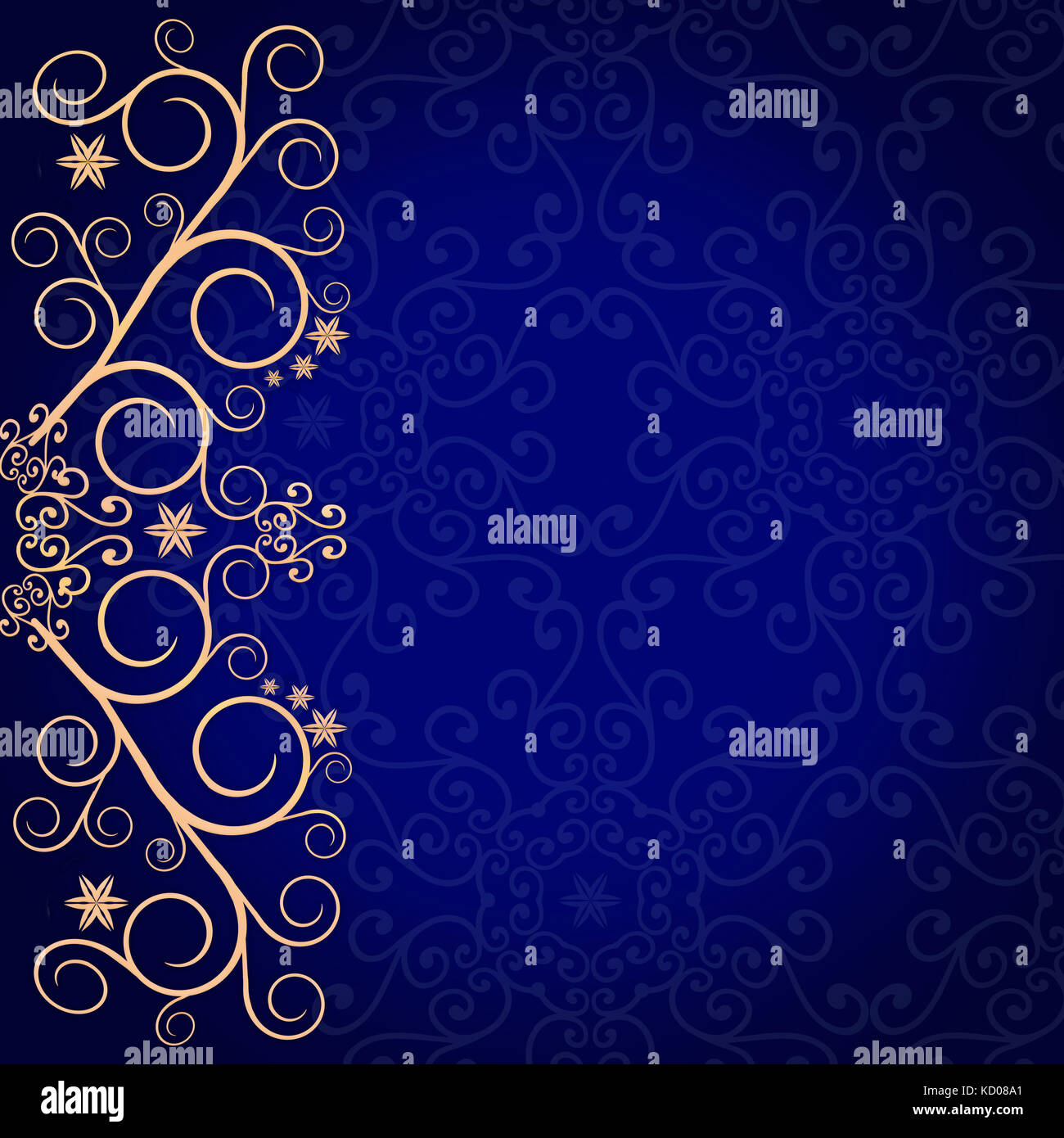 Sfondo blu con golden pizzo ornamento floreale confine - elegante immagine di sfondo per il biglietto di auguri, invito copertina album Foto Stock