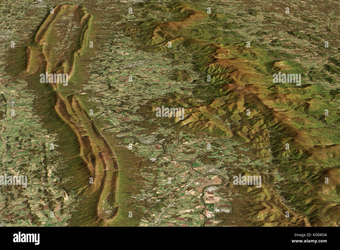 Immagine satellitare di Shenandoah National Park e il George Washington National Forest Foto Stock