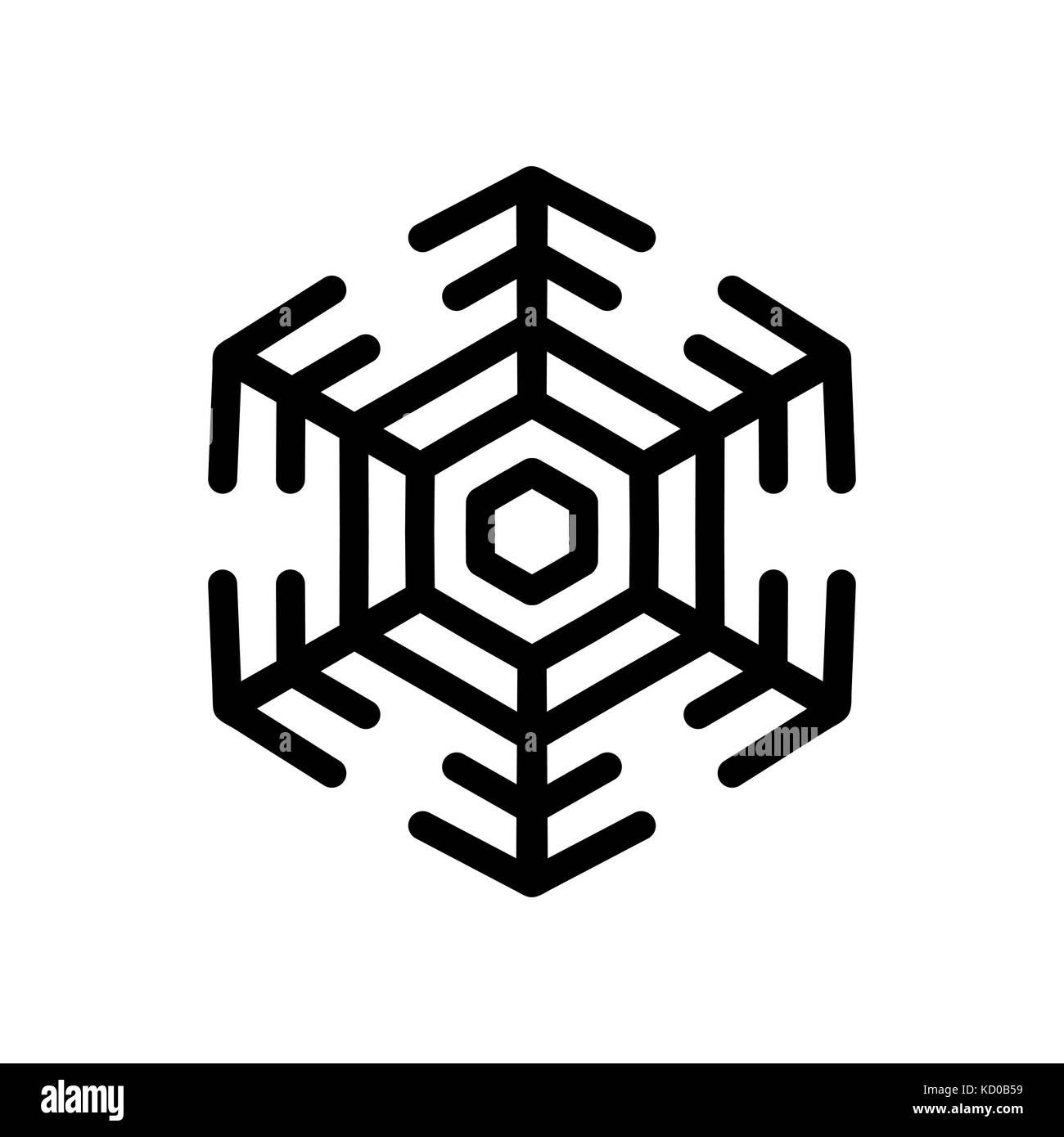 Il simbolo del fiocco di neve di vettore nero su bianco isolato Illustrazione Vettoriale