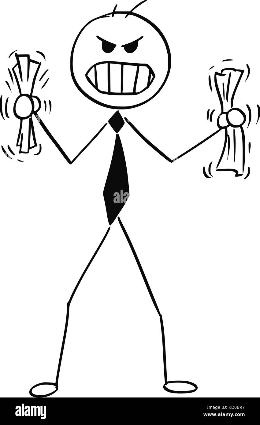 Cartoon stick uomo illustrazione di angry businessman sgualcimento due fogli di carta. Illustrazione Vettoriale
