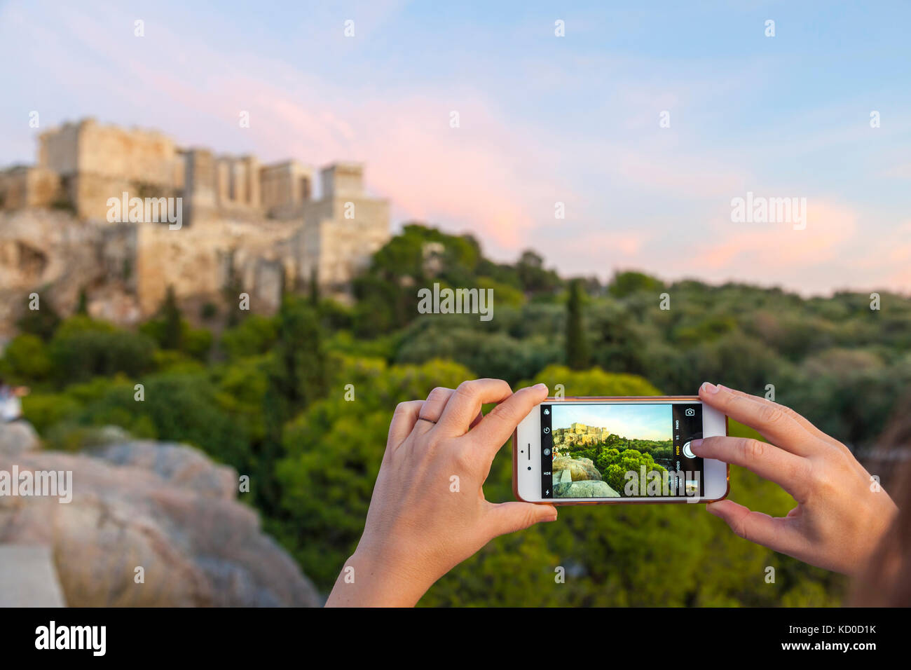 Scattare una foto dell'Acropoli di Atene, Grecia. Foto Stock