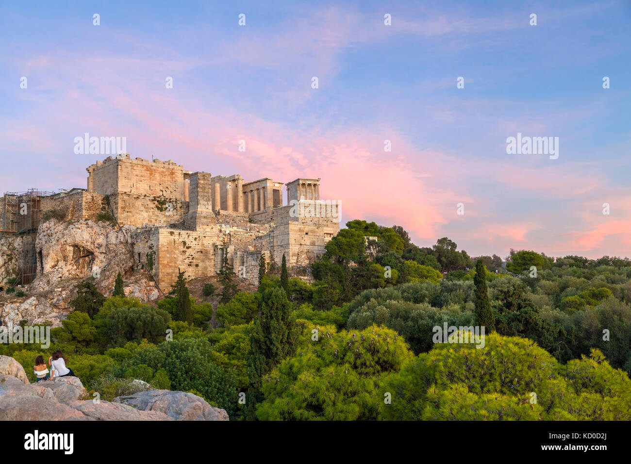 Vista sull'Acropoli di Atene, Grecia. Foto Stock