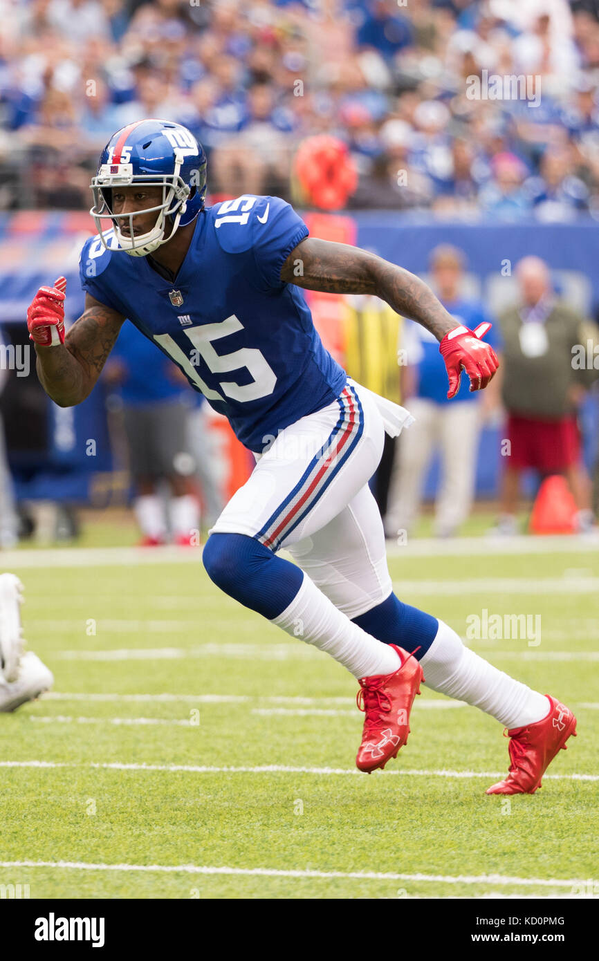 East Rutherford, New Jersey, USA. 8 Ott, 2017. New York Giants wide receiver Brandon Marshall (15) in azione durante il gioco di NFL tra il Los Angeles Chargers e New York Giants a MetLife Stadium di East Rutherford, New Jersey. Christopher Szagola/CSM/Alamy Live News Foto Stock