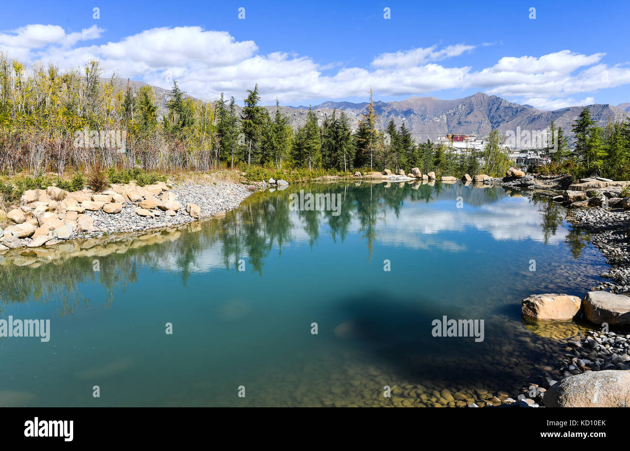 Lhasa. 8 ottobre 2017. La foto scattata l'8 ottobre 2017 mostra il paesaggio nel Parco Nanshan vicino al Palazzo Potala a Lhasa, capitale della regione Autonoma del Tibet della Cina sud-occidentale. Crediti: Purbu Zhaxi/Xinhua/Alamy Live News Foto Stock