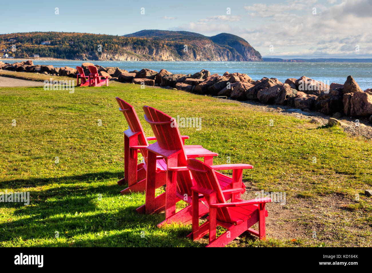 Poltrone adirondack, coste, fundy national park, New Brunswick, Canada Foto Stock