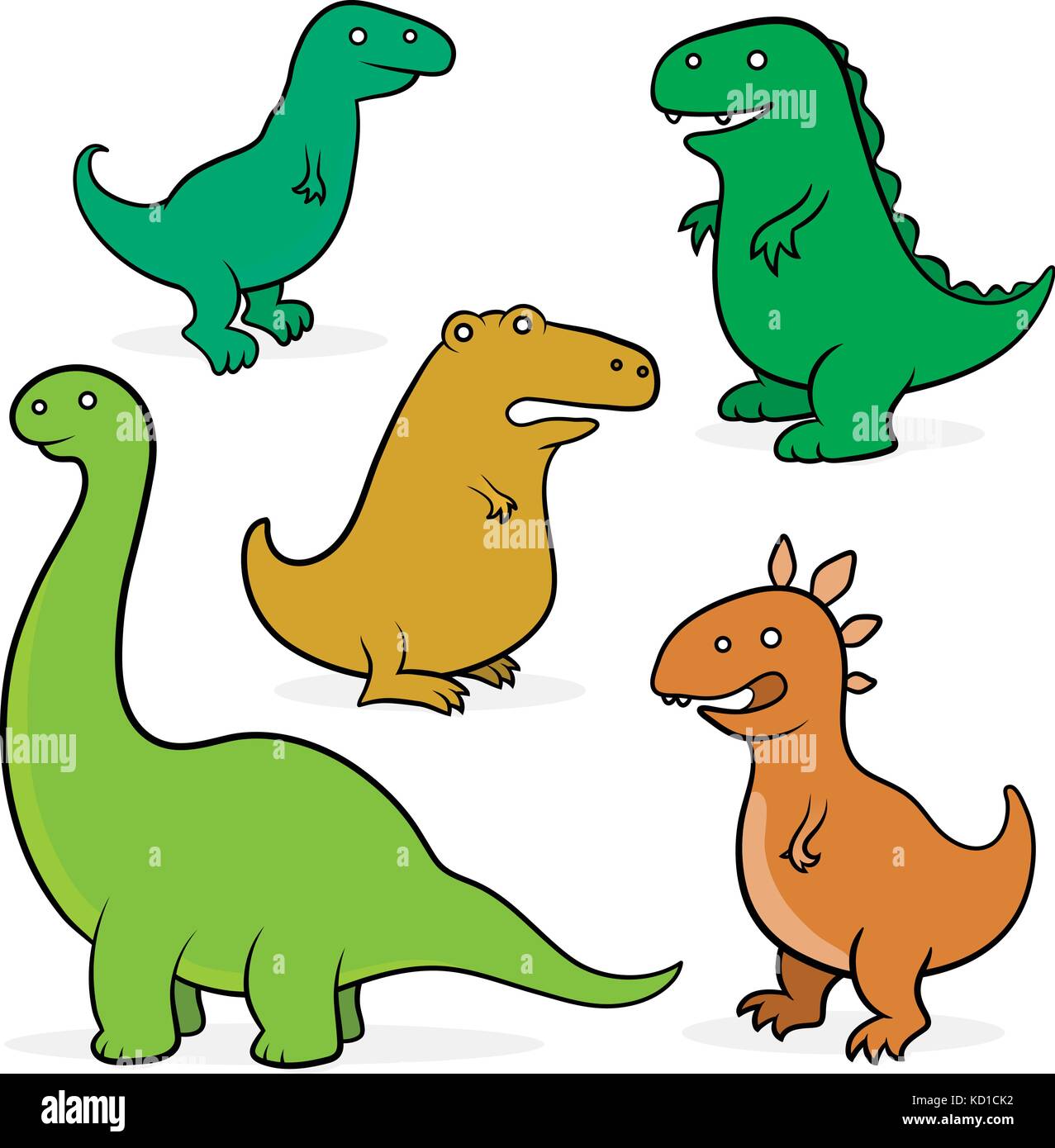 Set di cinque simpatico cartoon variopinti dinosauri - illustrazione vettoriale Illustrazione Vettoriale