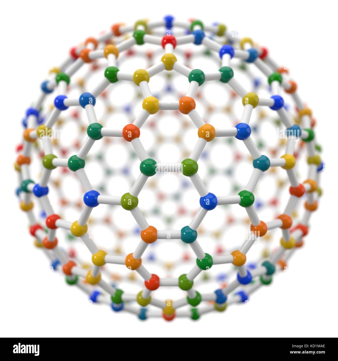 Molecola sferica modello di grafene. 3d illustrazione. adatto per la scienza, istruzione e tecnologia temi. Foto Stock