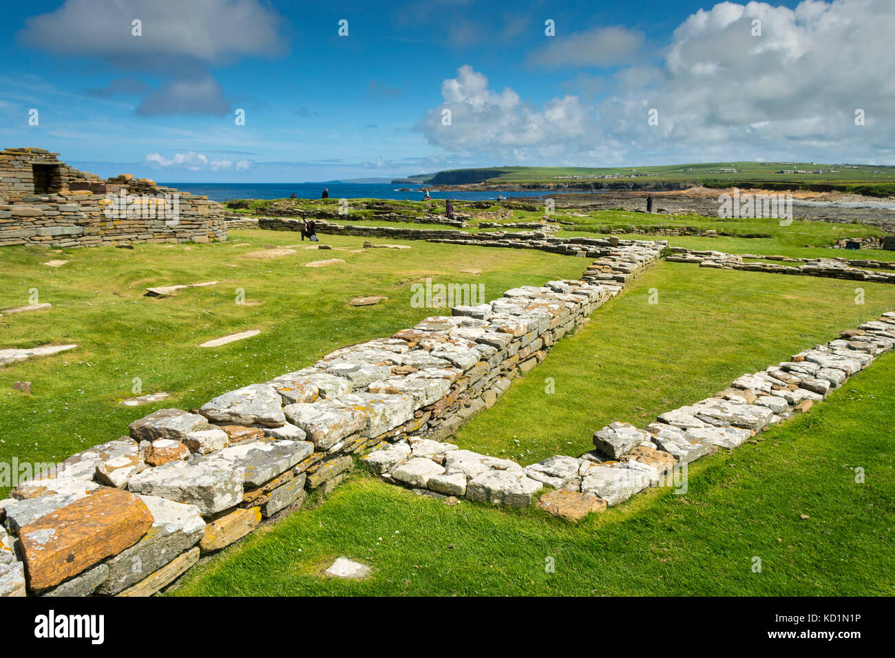 Resti di insediamenti celtici e vichinghi sulla Brough di Birsay, Orkney, Scozia, Regno Unito. Foto Stock