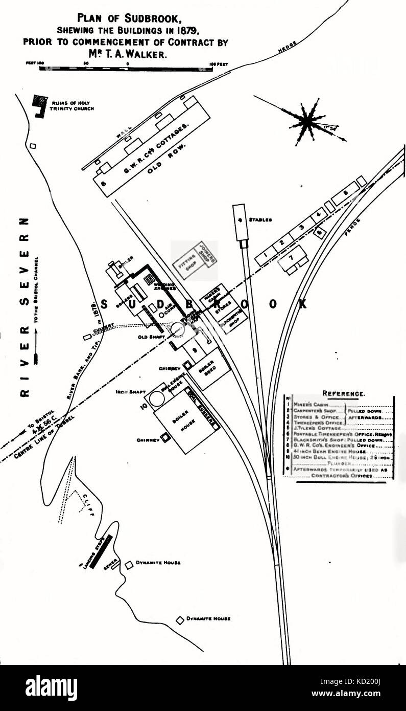 Piano di Sudbrook - annunziando gli edifici nel 1879 - Severn costruzione di tunnel Foto Stock
