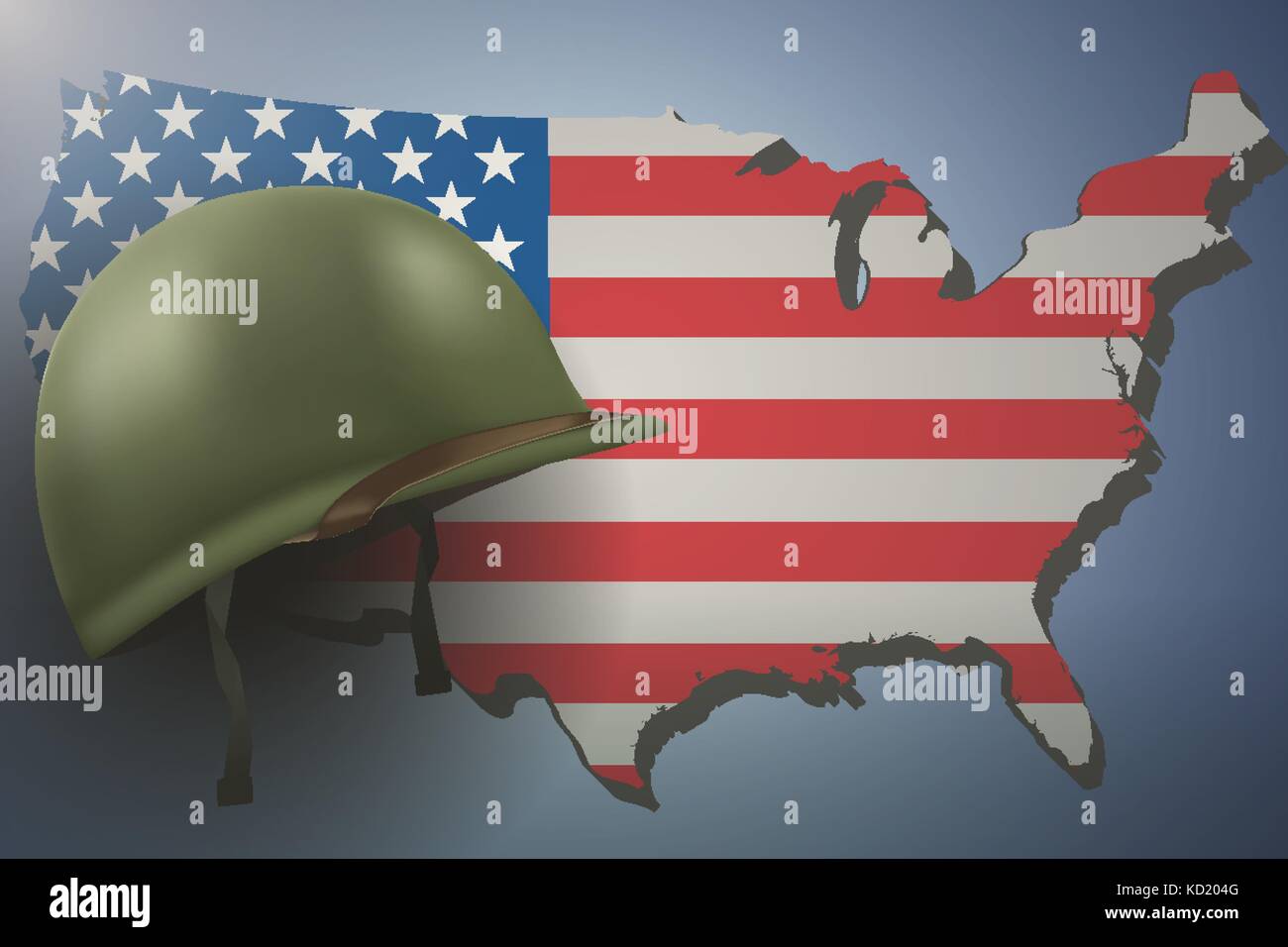 Bandiera americana e casco militare Illustrazione Vettoriale