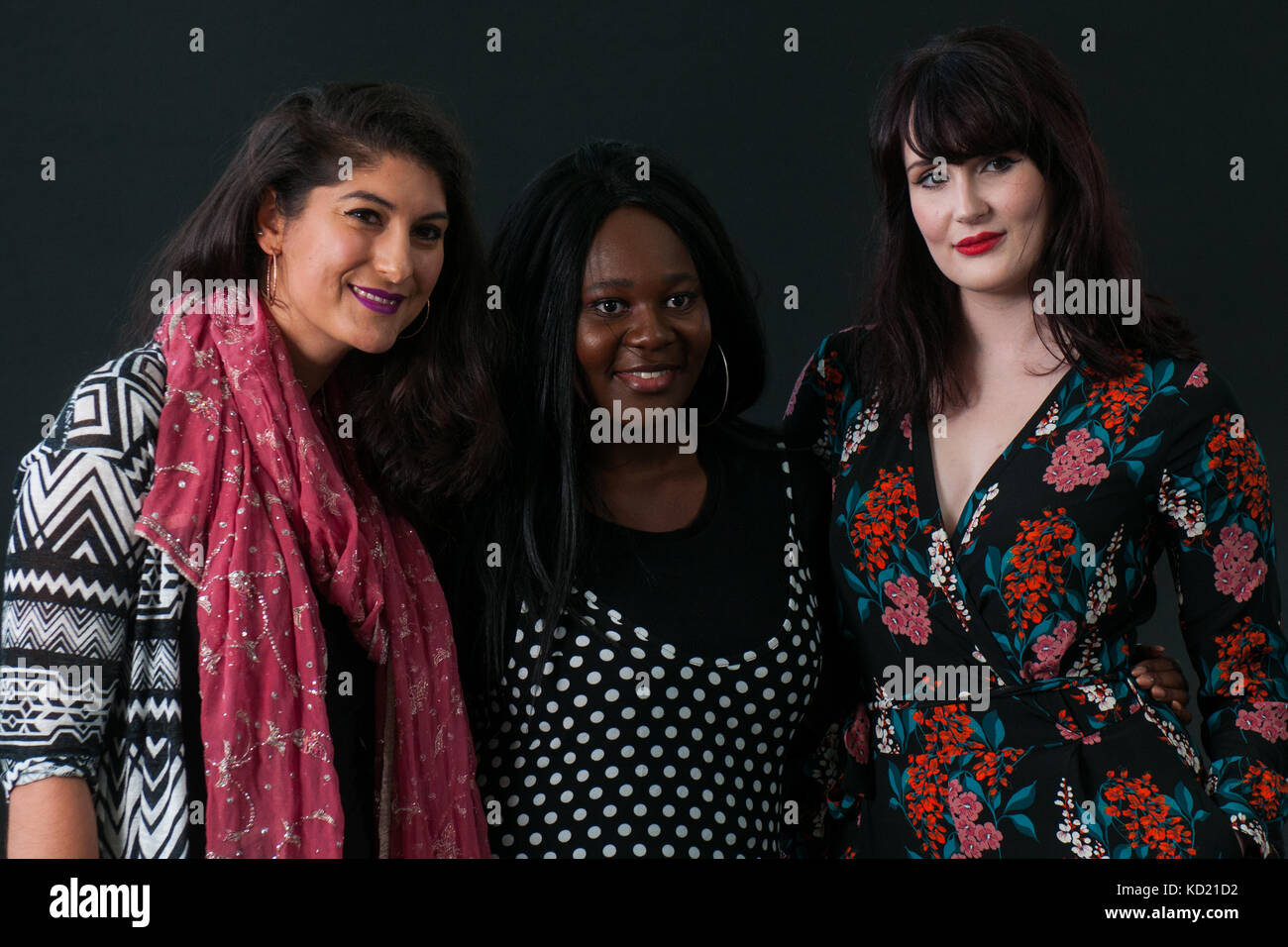 Nadine aisha jassat, joelle owusu e lura waddel frequentare un photocall durante l'Edinburgh International book festival il 12 agosto 2017 a Edimburgo, Foto Stock