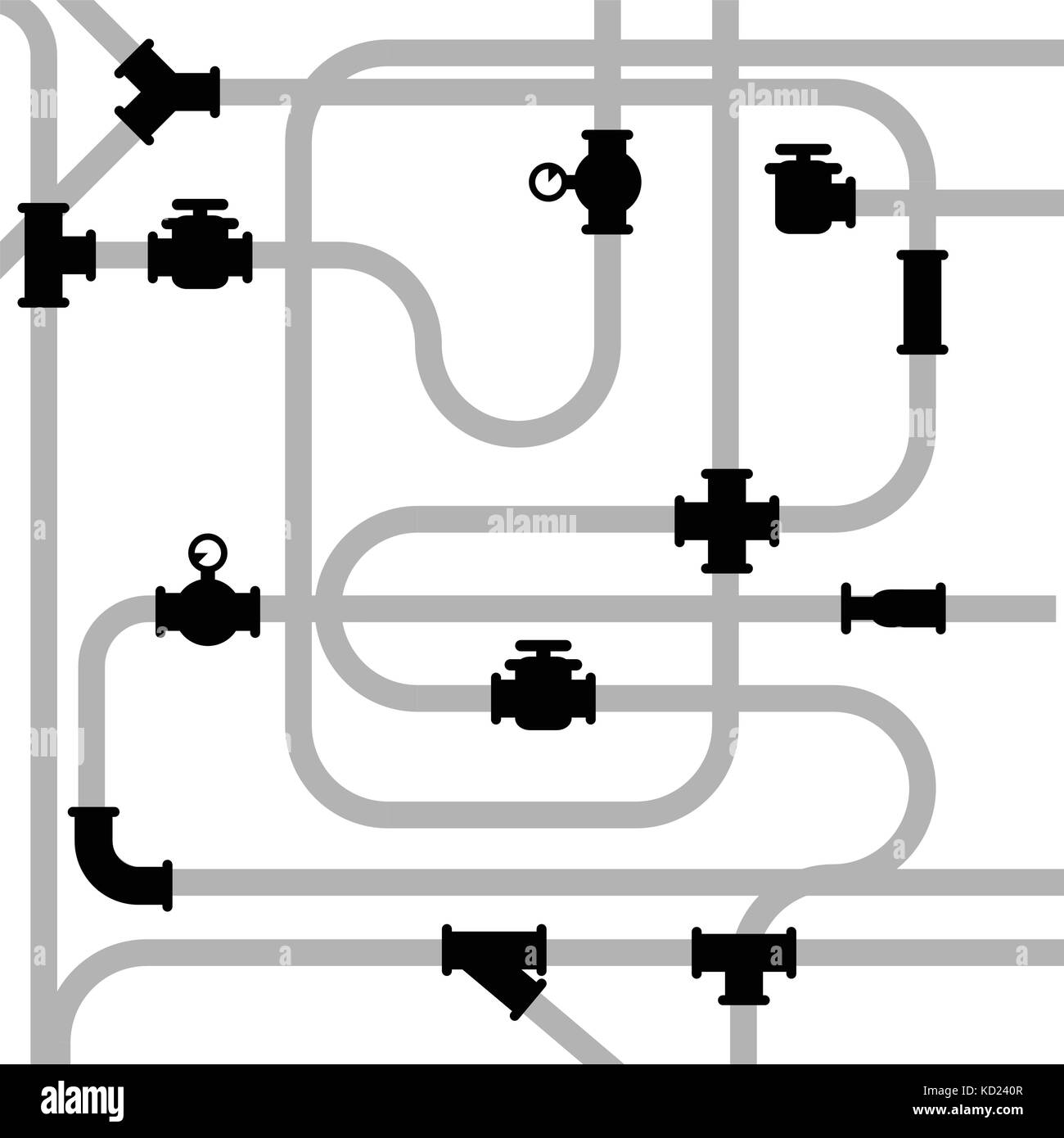 Le giunzioni della pipeline con valvole e il rubinetto a maschio Illustrazione Vettoriale