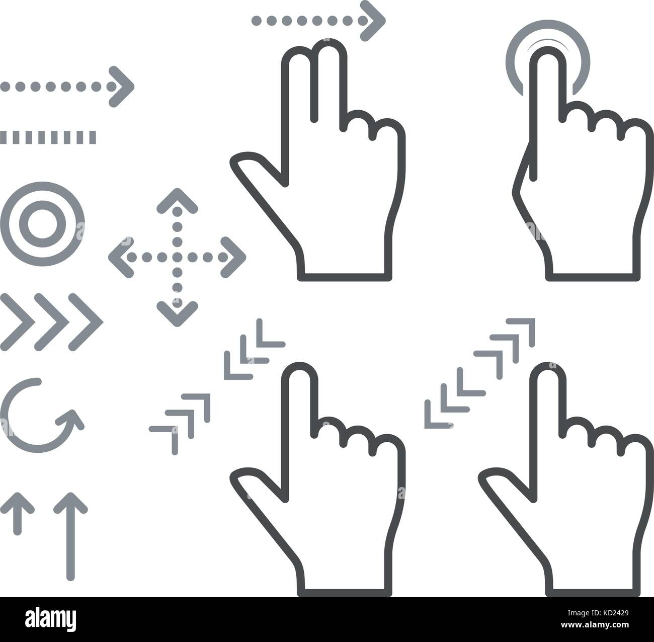 Schermo a sfioramento gesto segni a mano le icone Illustrazione Vettoriale
