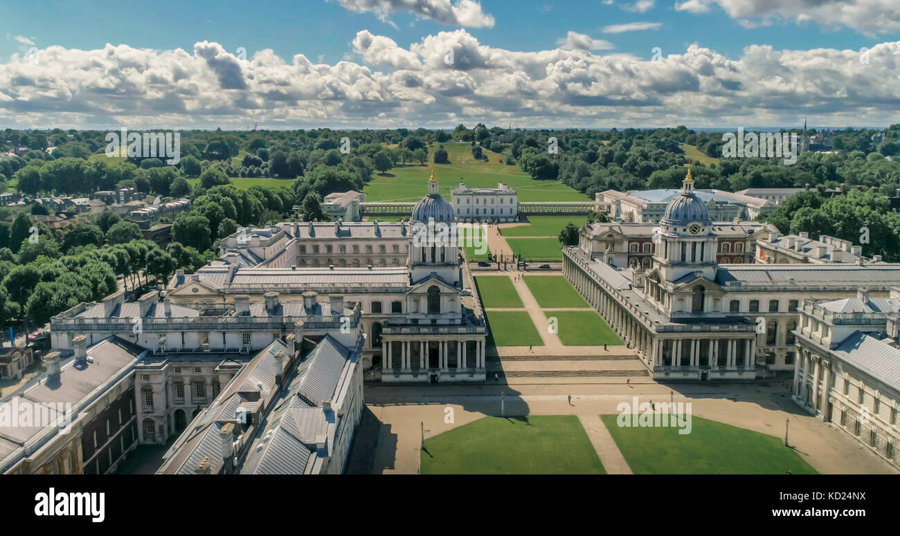 Vista aerea del vecchio Royal naval College di Greenwich, Londra Foto Stock