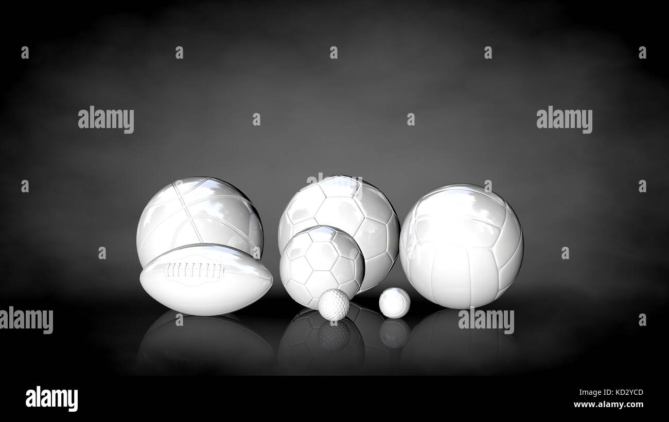 3D rendering di un bianco sfere riflettenti su sfondo scuro Foto Stock