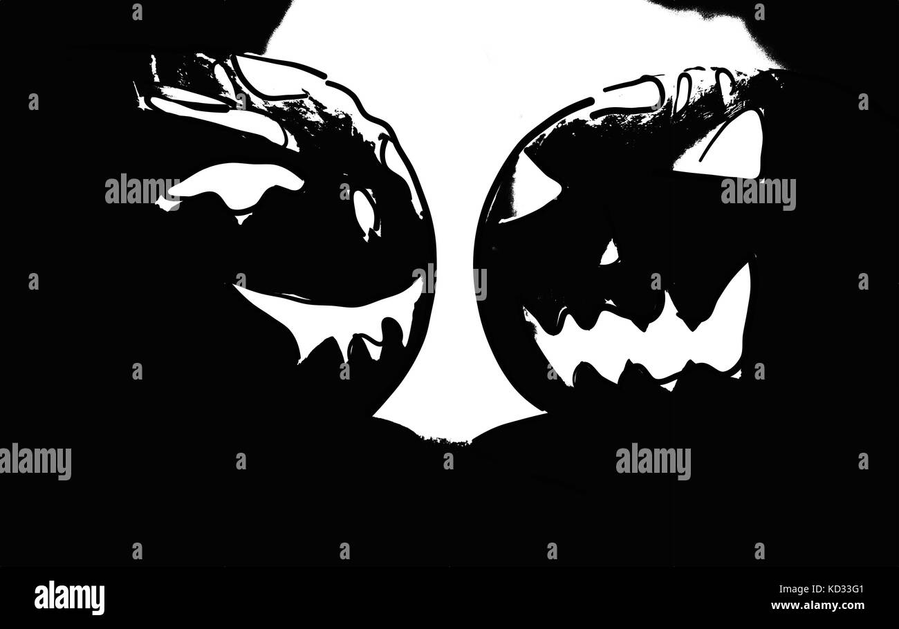Illustrazione della zucca di Halloween in bianco e nero Foto Stock
