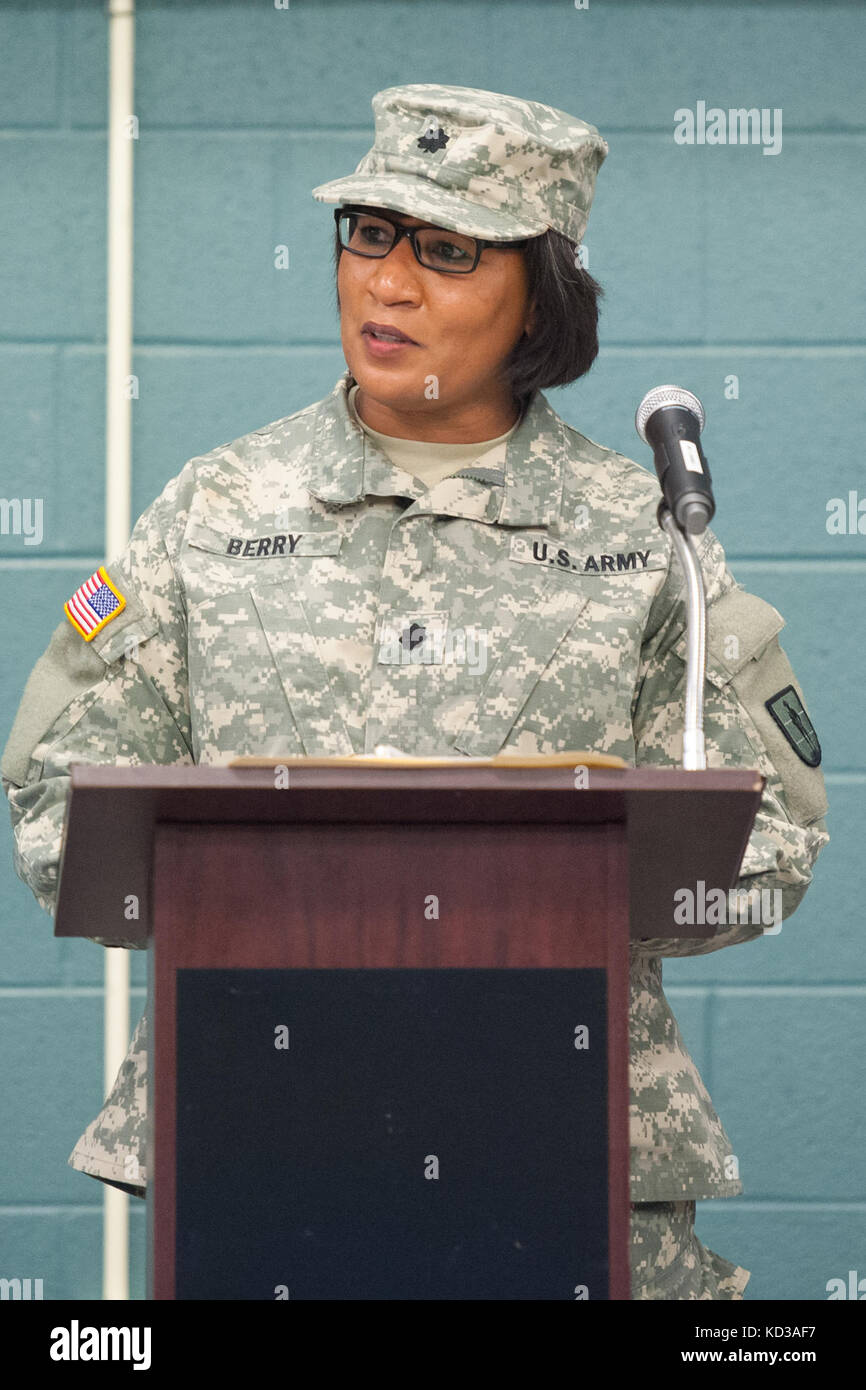 La s.c. esercito nazionale Guard 218th del reggimento di leadership ha tenuto il suo cambiamento di cerimonia di comando aug. 1, 2015, a mccrady training center, eastover, s.c., per onorare il comandante uscente, l'esercito degli Stati uniti col. James r. finley e comandante in entrata, l'esercito degli Stati Uniti lt. col. renita l. berry. lt. col. berry distinto 28 anni di carriera militare include le distribuzioni a supporto delle operazioni di protezione comune, la Bosnia e il funzionamento misto, custode del Kosovo. (L'esercito degli Stati Uniti Guardia nazionale foto di Sgt. brian calhoun/rilasciato) Foto Stock