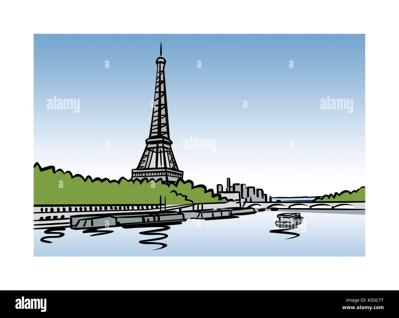 Illustrazione della Senna e della Torre Eiffel a Parigi, Francia Foto Stock