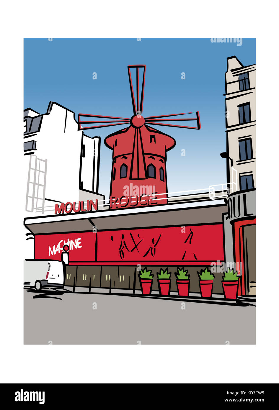 Illustrazione del Moulin Rouge a Parigi, Francia Foto Stock