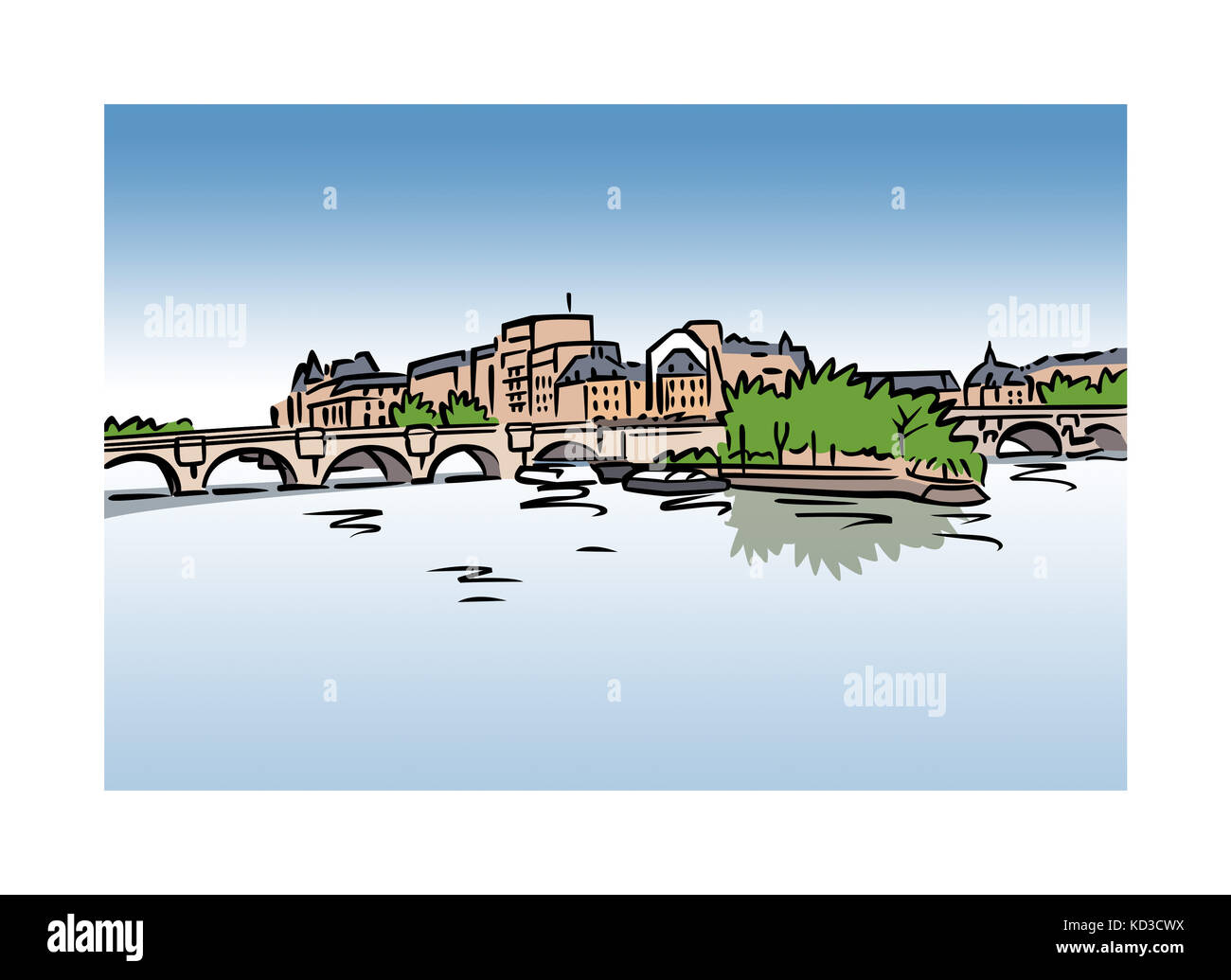 Illustrazione di Ile Saint-Louis, Parigi, Francia Foto Stock