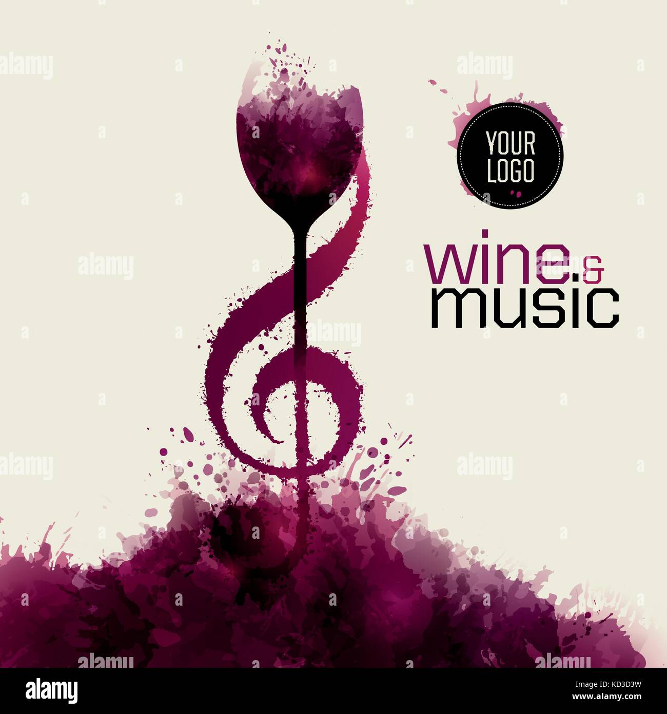 Concetto di idea di vino e musica. I colori e le macchie di vino. Illustrazione Vettoriale
