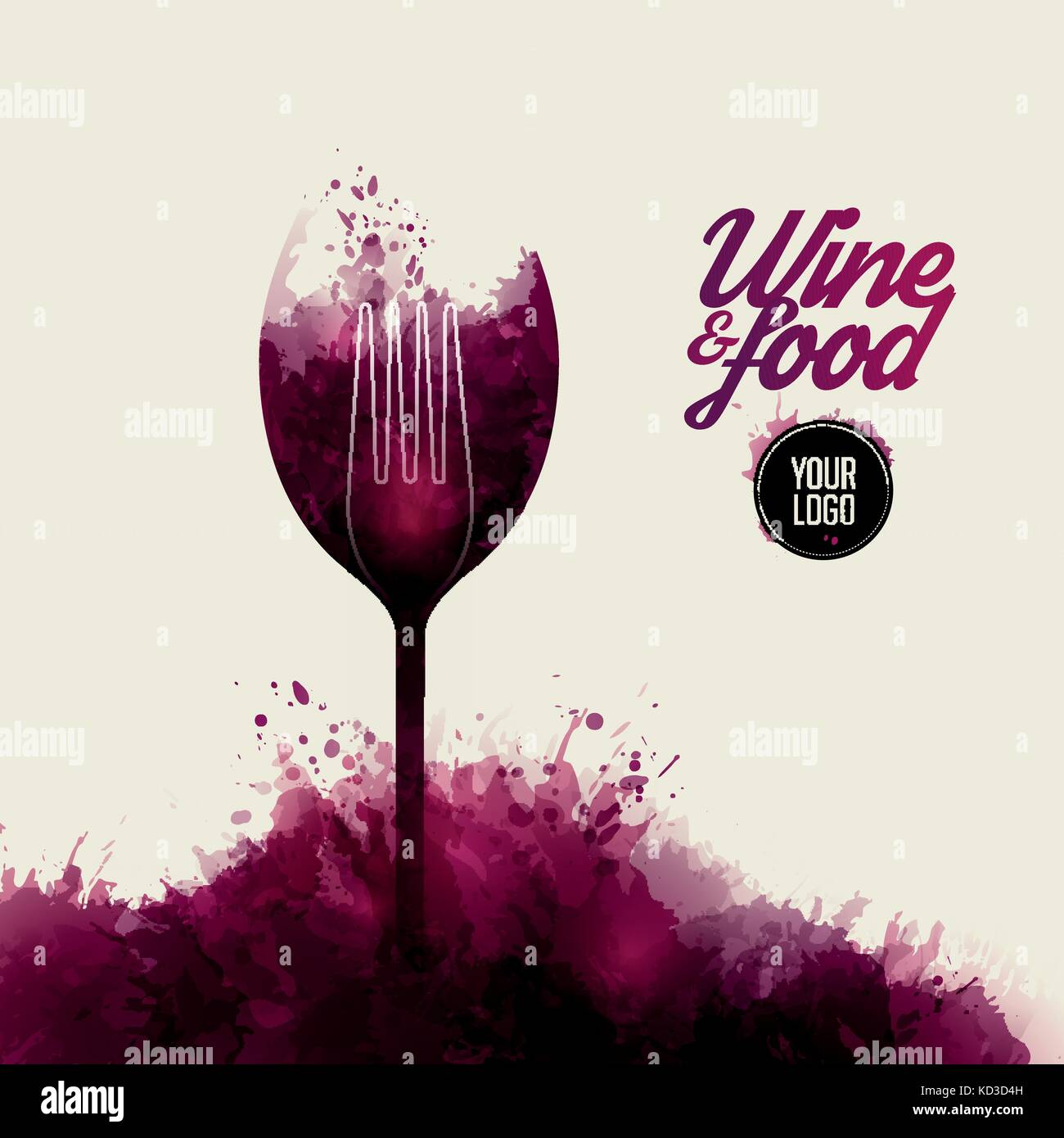 Il concept design vino e cibo. Sullo sfondo le macchie di vino. vettore Illustrazione Vettoriale