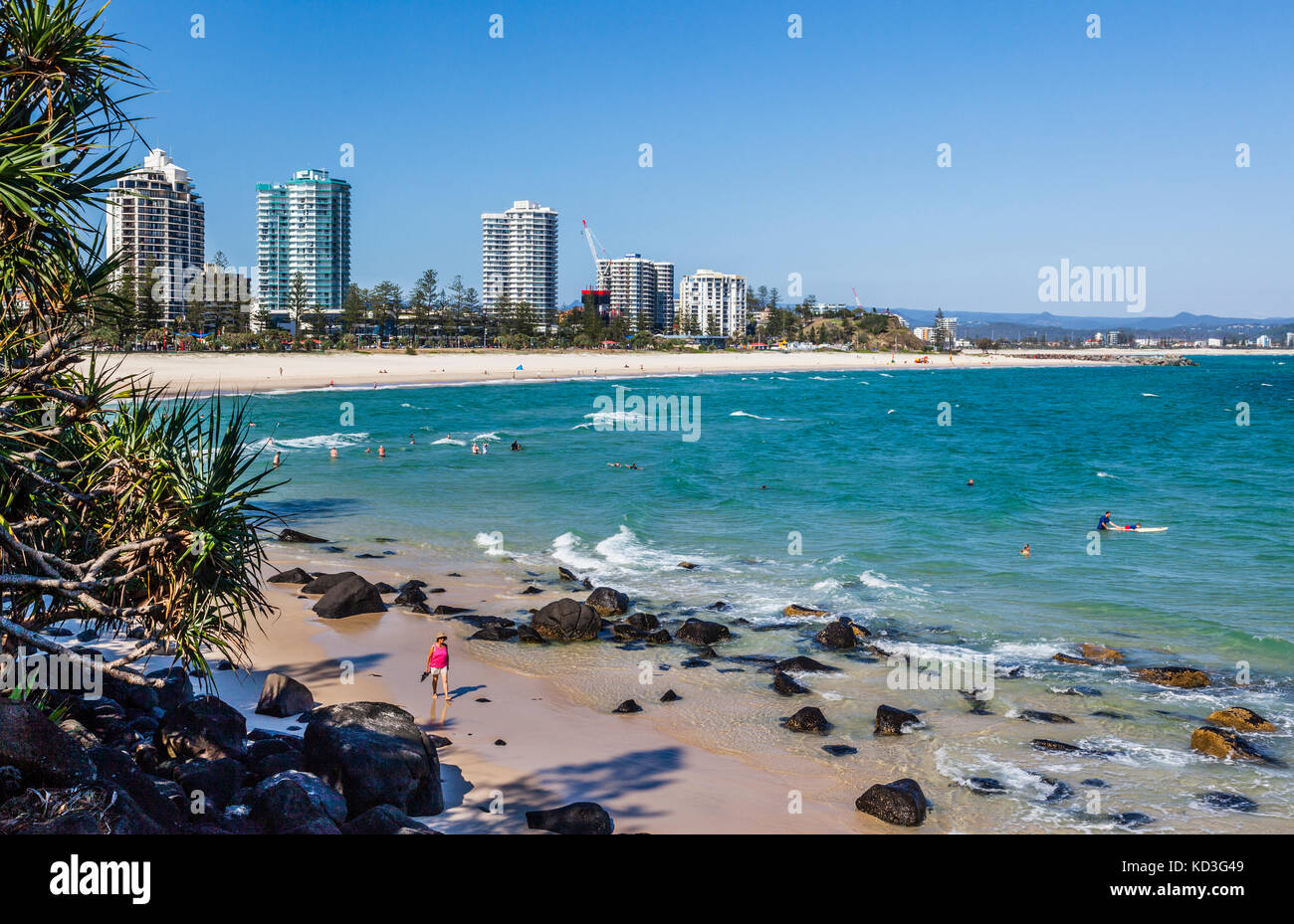Australia, Queensland, Coolangatta, vista della spiaggia di Coolangatta dal punto Greenmount headland Foto Stock
