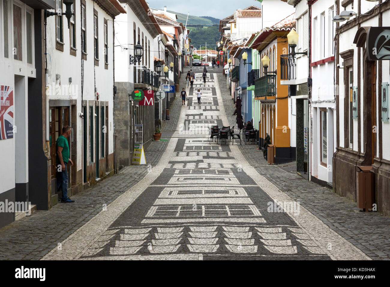 Mosaico intonacata vicoli in Praia da Vitoria, isola Terceira, Azzorre, Portogallo Foto Stock