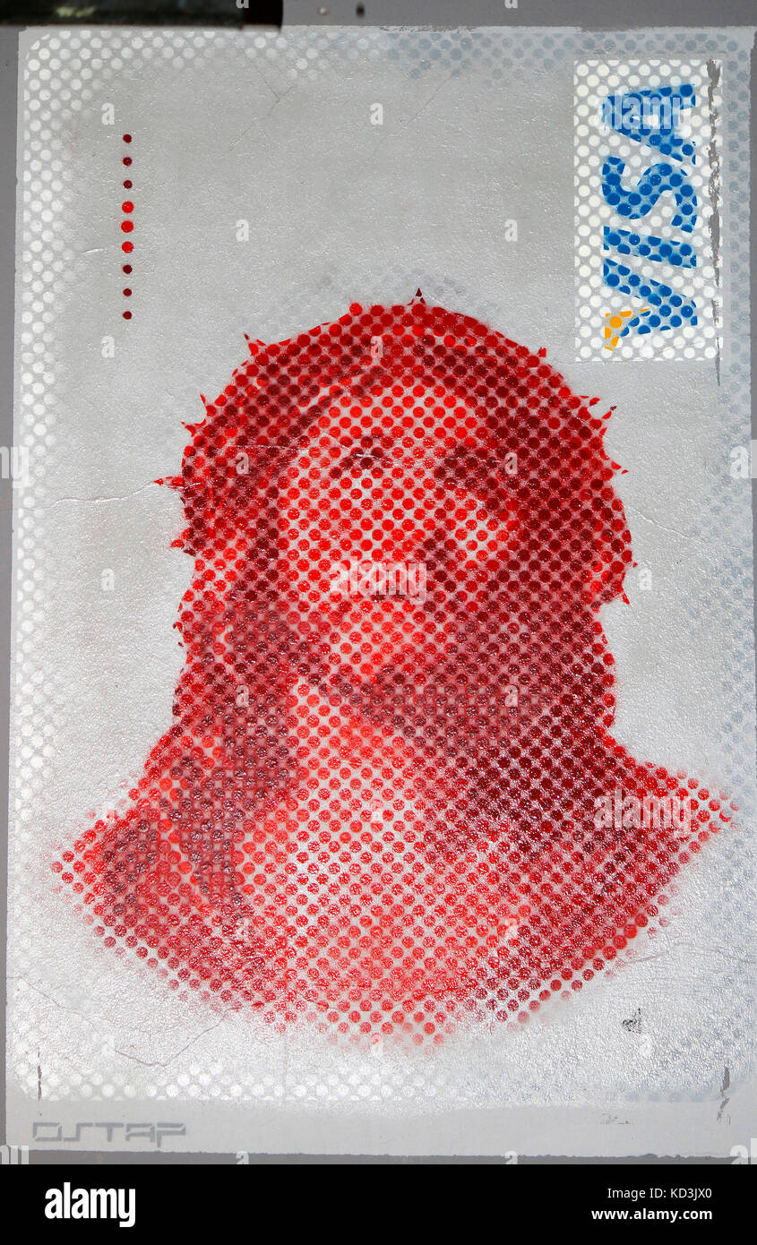 Logo Jesus Christus mit Visa - Graffity/Street Art, Berlino. Foto Stock